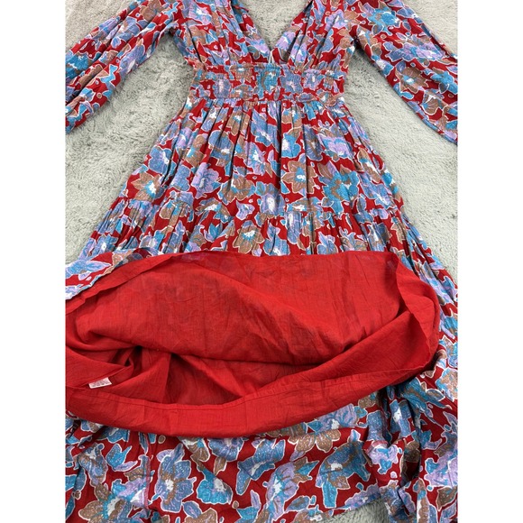 NWT Caroline Constas Dress XS Frenchie Print Floral Long Sleeve Maxi Boho Tiered - Picture 6 of 13